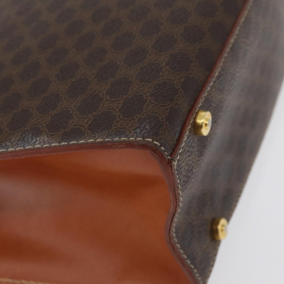 CELINE Macadam Canvas Hand Bag PVC Leather Brown Gold Auth mr2058