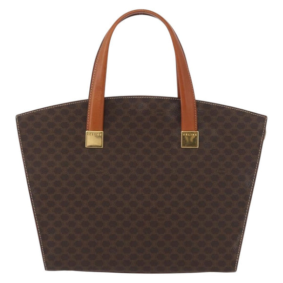 CELINE Macadam Canvas Hand Bag PVC Leather Brown Gold Auth mr2058