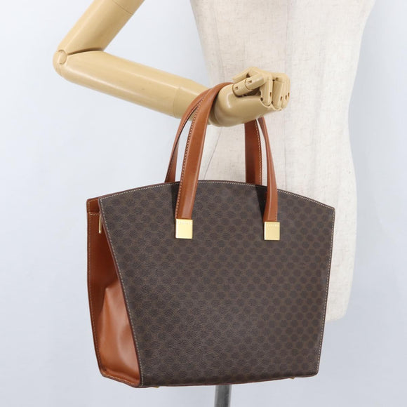 CELINE Macadam Canvas Hand Bag PVC Leather Brown Gold Auth mr2058