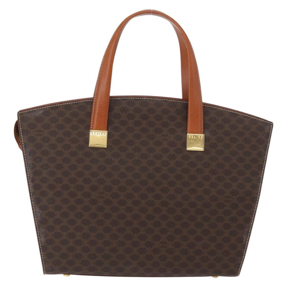 CELINE Macadam Canvas Hand Bag PVC Leather Brown Gold Auth mr2058