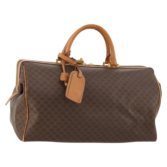 CELINE Macadam Canvas Boston Bag PVC Leather Brown Gold Auth mr2062