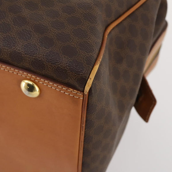 CELINE Macadam Canvas Boston Bag PVC Leather Brown Gold Auth mr2062