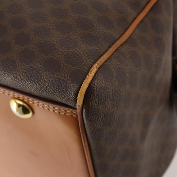 CELINE Macadam Canvas Boston Bag PVC Leather Brown Gold Auth mr2062
