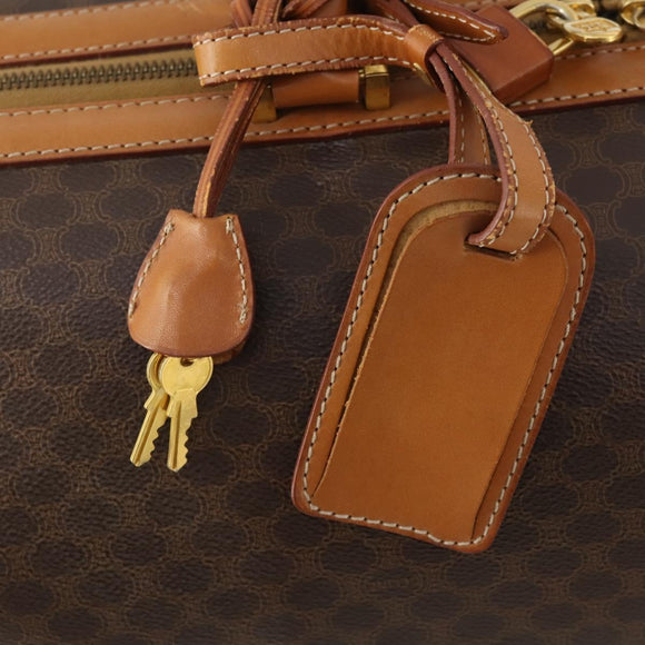CELINE Macadam Canvas Boston Bag PVC Leather Brown Gold Auth mr2062