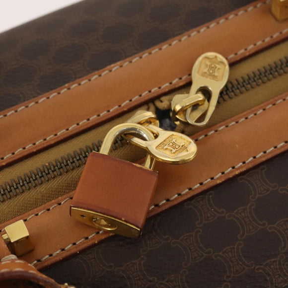 CELINE Macadam Canvas Boston Bag PVC Leather Brown Gold Auth mr2062