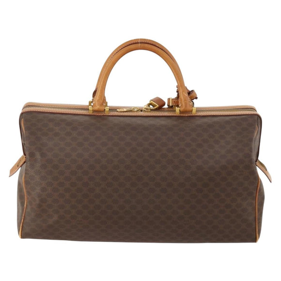CELINE Macadam Canvas Boston Bag PVC Leather Brown Gold Auth mr2062