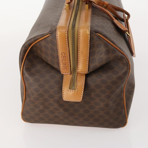 CELINE Macadam Canvas Boston Bag PVC Leather Brown Gold Auth mr2062