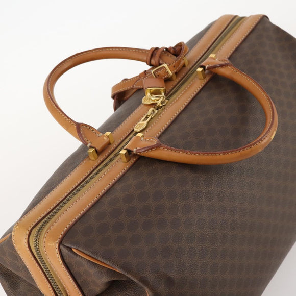 CELINE Macadam Canvas Boston Bag PVC Leather Brown Gold Auth mr2062
