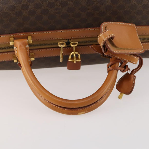 CELINE Macadam Canvas Boston Bag PVC Leather Brown Gold Auth mr2062