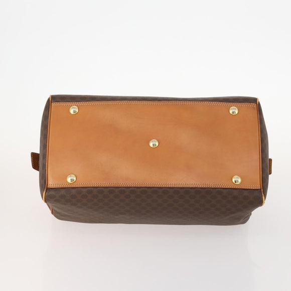 CELINE Macadam Canvas Boston Bag PVC Leather Brown Gold Auth mr2062