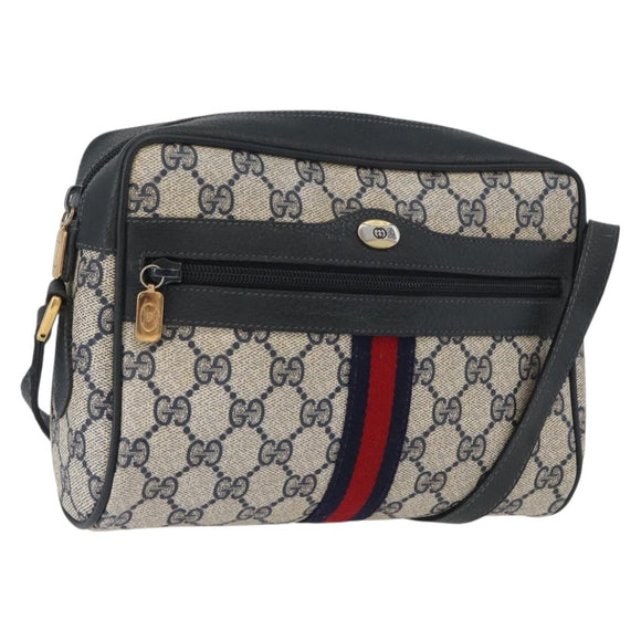 GUCCI GG Supreme Sherry Line Shoulder Bag PVC Navy Gold 120 02 004 Auth mr2064