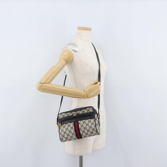 GUCCI GG Supreme Sherry Line Shoulder Bag PVC Navy Gold 120 02 004 Auth mr2064