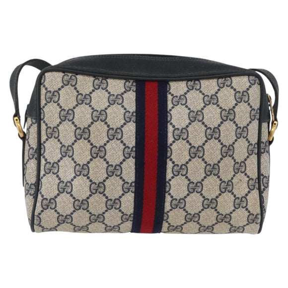 GUCCI GG Supreme Sherry Line Shoulder Bag PVC Navy Gold 120 02 004 Auth mr2064