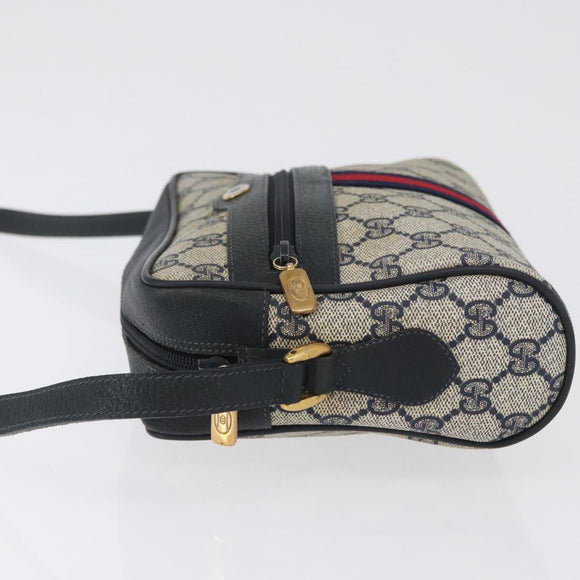 GUCCI GG Supreme Sherry Line Shoulder Bag PVC Navy Gold 120 02 004 Auth mr2064