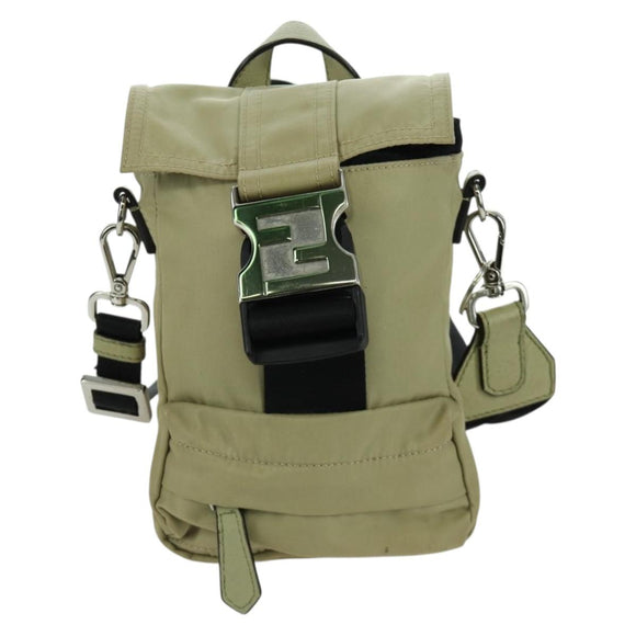 FENDI Fendines Umhängetasche Nylon Grün Silber Auth mr2067V