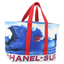 CHANEL Surfline Tote Bag Canvas Blue White Red CC Auth mr2068V-1