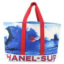 CHANEL Surfline Tote Bag Canvas Blue White Red CC Auth mr2068V-2