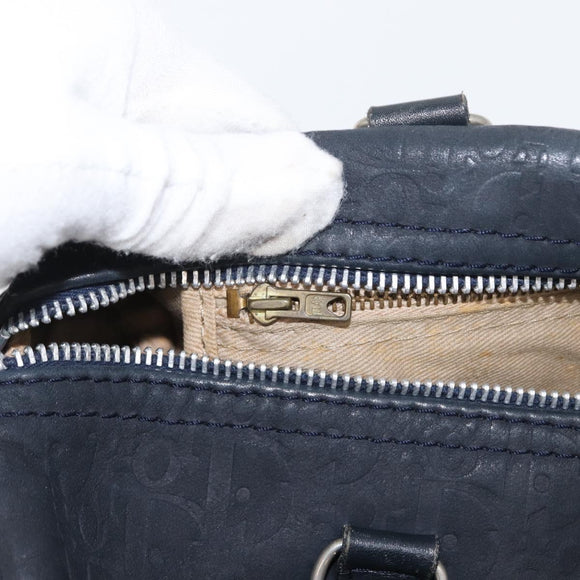 Christian Dior Boston Bag Suede Navy Silver Auth mr2069