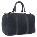 Christian Dior Boston Bag Suede Navy Silver Auth mr2069-1