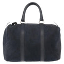 Christian Dior Boston Bag Suede Navy Silver Auth mr2069-2