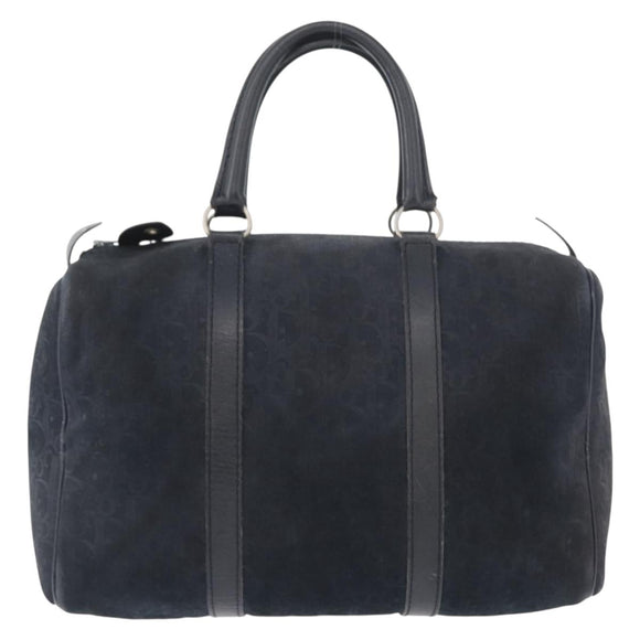Christian Dior Boston Bag Suede Navy Silver Auth mr2069