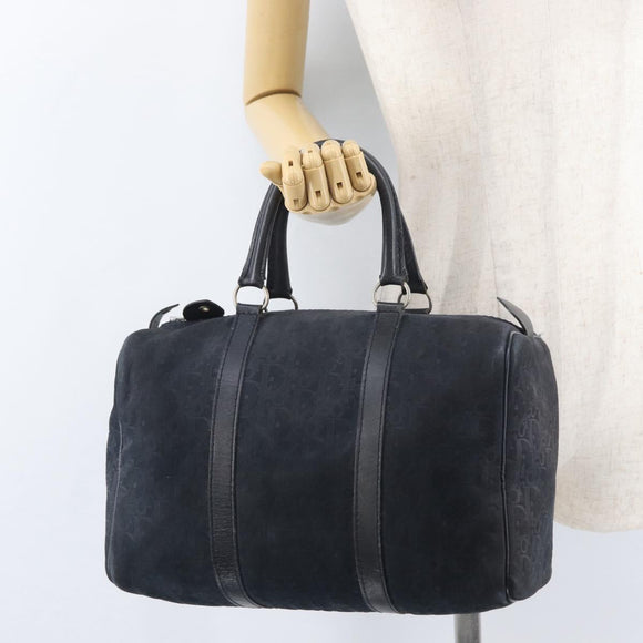 Christian Dior Boston Bag Suede Navy Silver Auth mr2069