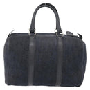 Christian Dior Boston Bag Suede Navy Silver Auth mr2069-2