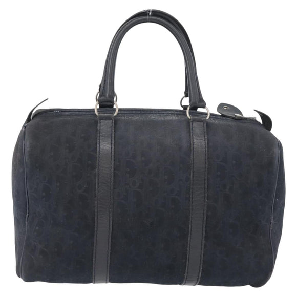 Christian Dior Boston Bag Suede Navy Silver Auth mr2069
