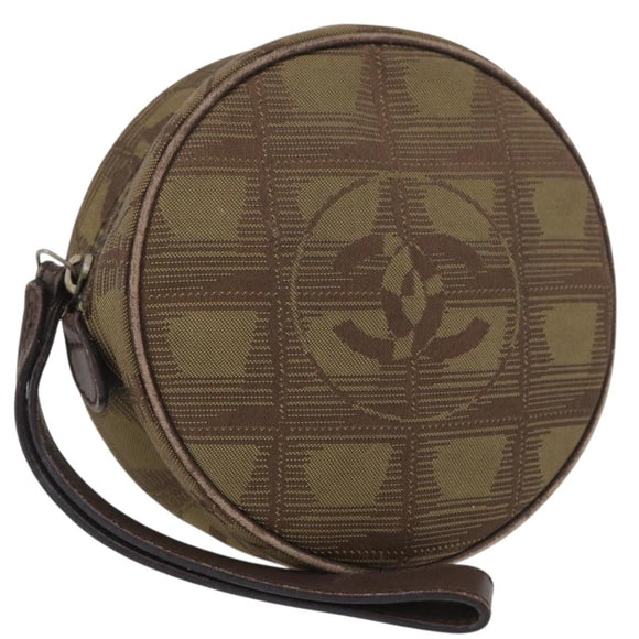 CHANEL New Travel Line Pouch Nylon Beige CC Auth mr2071