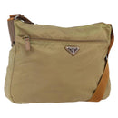 PRADA Shoulder Bag Nylon Beige Silver Auth mr2076-1