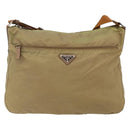 PRADA Shoulder Bag Nylon Beige Silver Auth mr2076-2