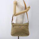 PRADA Shoulder Bag Nylon Beige Silver Auth mr2076-25