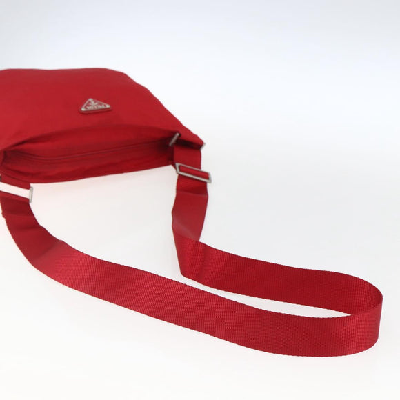 PRADA Shoulder Bag Nylon Red Silver Auth mr2077