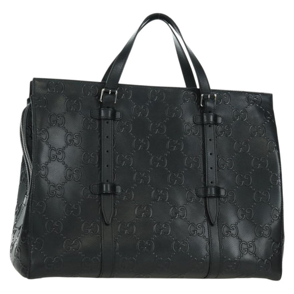 GUCCI GG Emboss Hand Bag PVC Black Gold Auth mr2079V