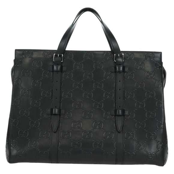 GUCCI GG Emboss Hand Bag PVC Black Gold Auth mr2079V
