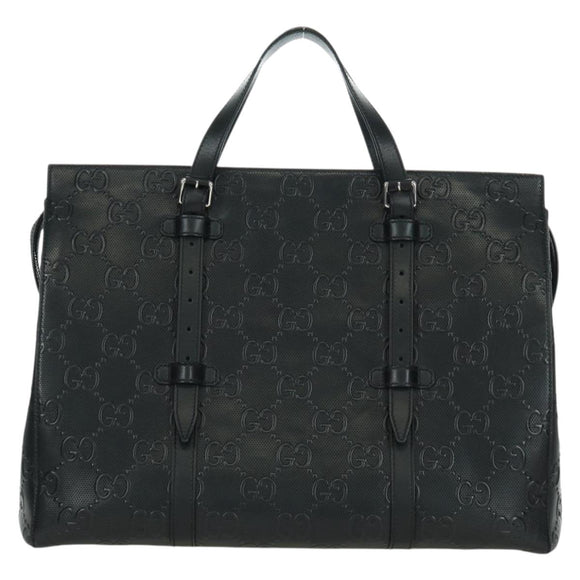 GUCCI GG Emboss Hand Bag PVC Black Gold Auth mr2079V