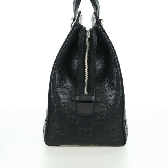 GUCCI GG Emboss Hand Bag PVC Black Gold Auth mr2079V