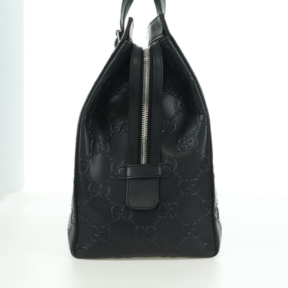 GUCCI GG Emboss Hand Bag PVC Black Gold Auth mr2079V