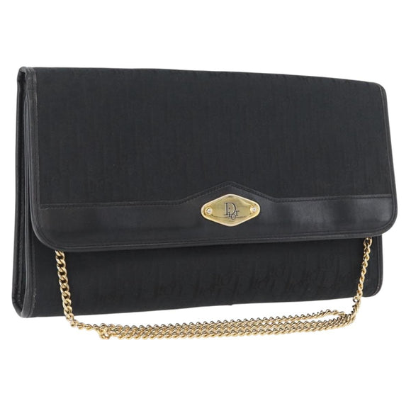 Christian Dior Trotter Canvas Chain Shoulder Bag Black Gold Auth mr2080