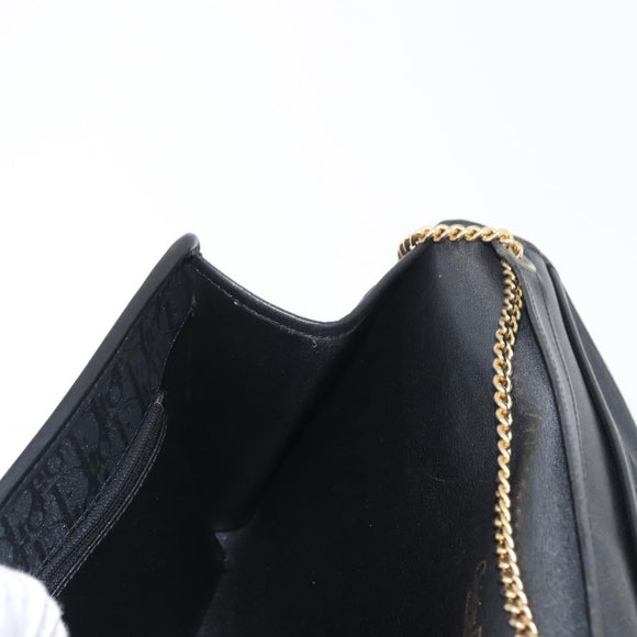 Christian Dior Trotter Canvas Chain Shoulder Bag Black Gold Auth mr2080