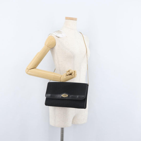 Christian Dior Trotter Canvas Chain Shoulder Bag Black Gold Auth mr2080