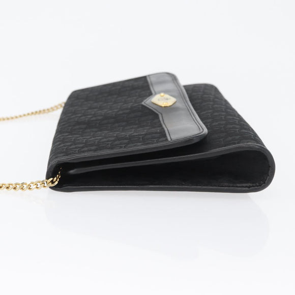 Christian Dior Trotter Canvas Chain Shoulder Bag Black Gold Auth mr2080