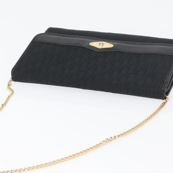 Christian Dior Trotter Canvas Chain Shoulder Bag Black Gold Auth mr2080