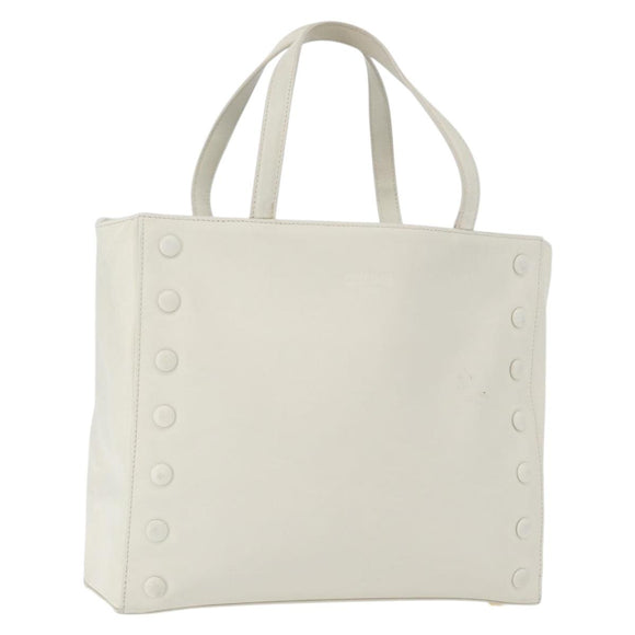 CELINE Hand Bag Leather White Gold Auth mr2081