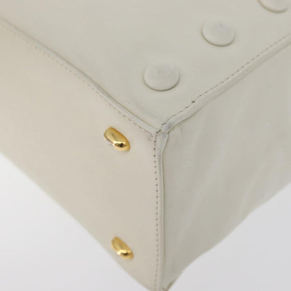 CELINE Hand Bag Leather White Gold Auth mr2081