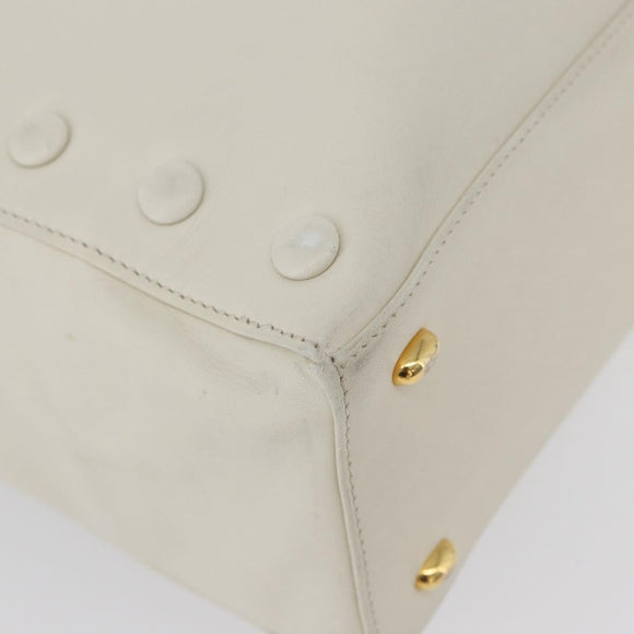CELINE Hand Bag Leather White Gold Auth mr2081