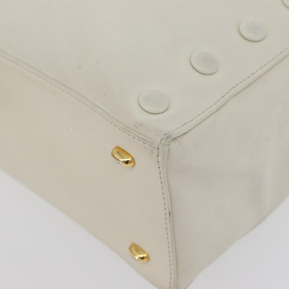 CELINE Hand Bag Leather White Gold Auth mr2081