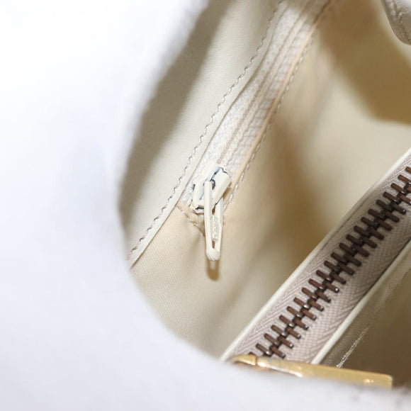 CELINE Hand Bag Leather White Gold Auth mr2081