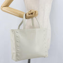 CELINE Hand Bag Leather White Gold Auth mr2081-26