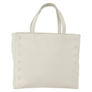 CELINE Hand Bag Leather White Gold Auth mr2081-3